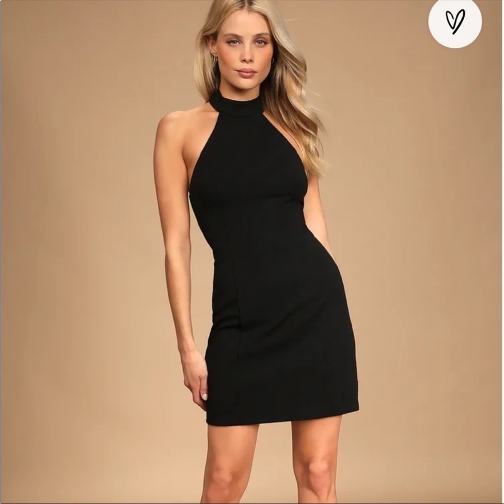 Lulus black bodycon halter party minidress with lace black detailing